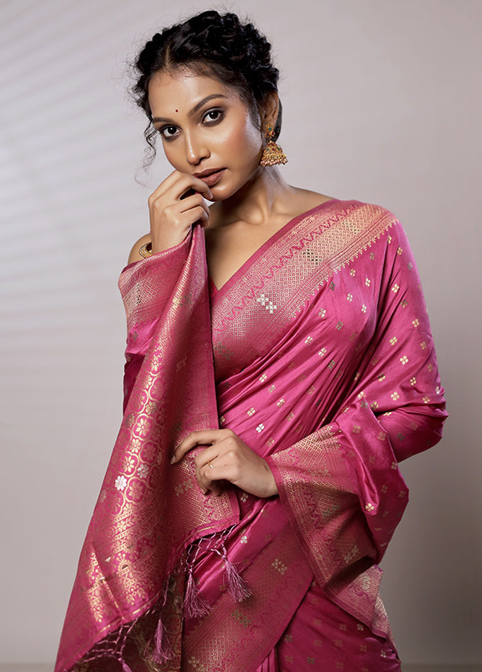 Pink Dupion Silk Saree With Blouse Piece