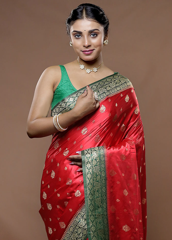 Red Dupion Silk Saree With Blouse Piece - Indian Silk House Agencies