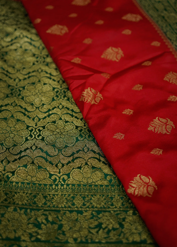 Red Dupion Silk Saree With Blouse Piece - Indian Silk House Agencies