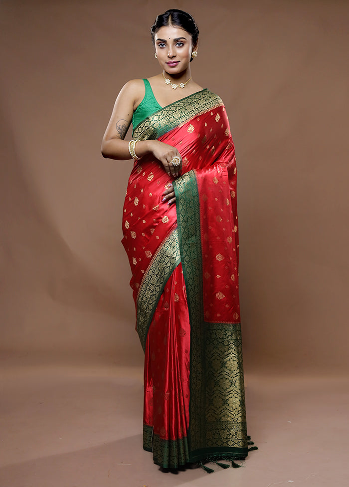 Red Dupion Silk Saree With Blouse Piece - Indian Silk House Agencies