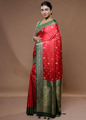 Red Dupion Silk Saree With Blouse Piece - Indian Silk House Agencies