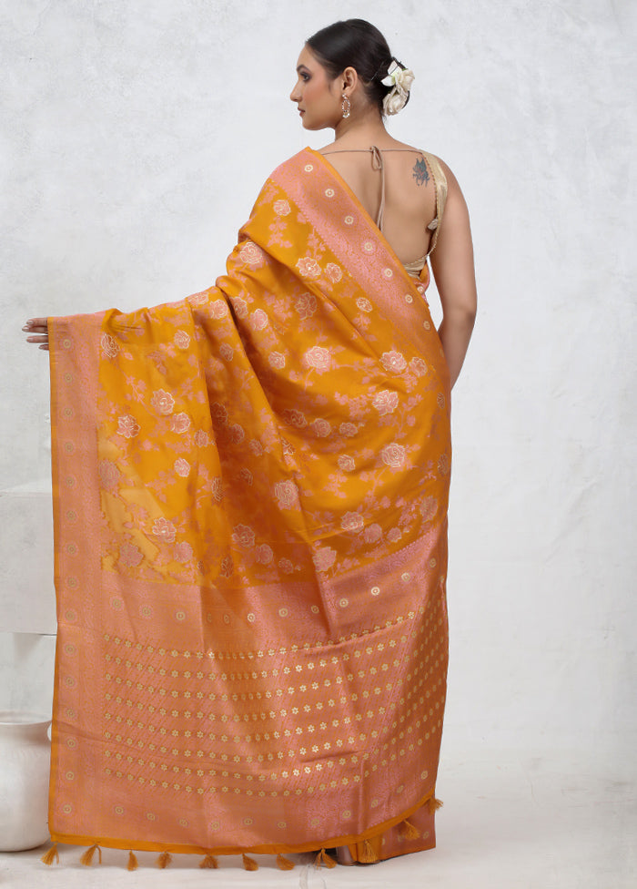 Yellow Georgette Saree With Blouse Piece