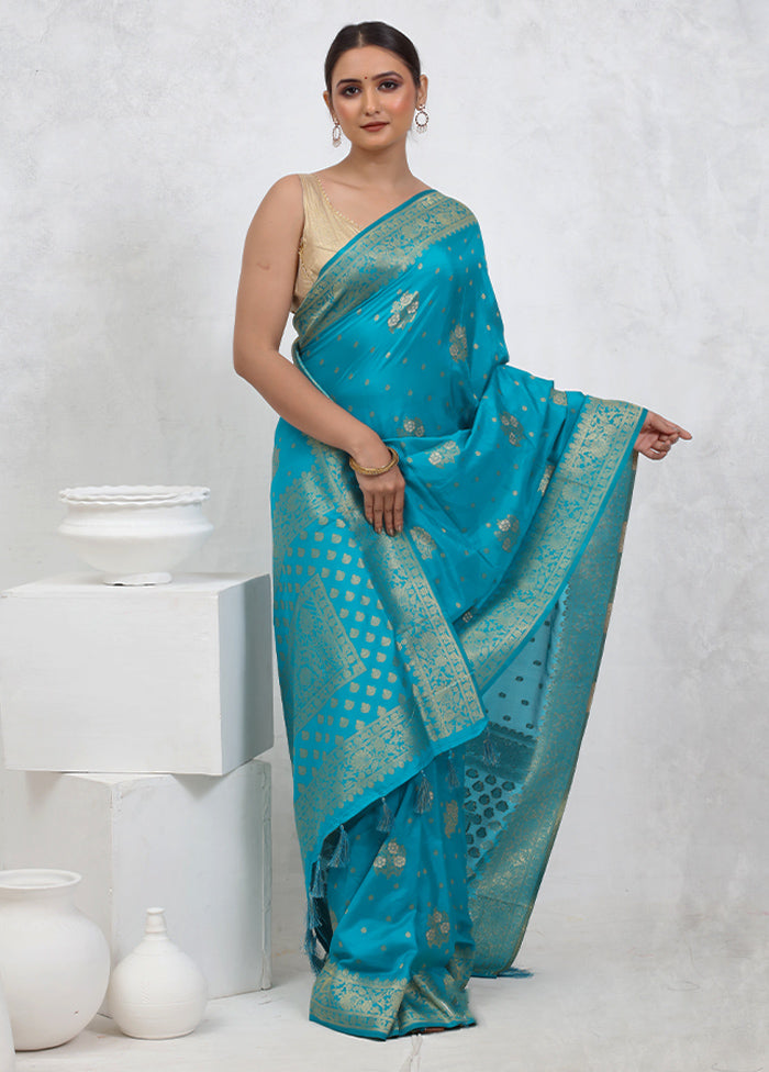 Blue Georgette Saree With Blouse Piece