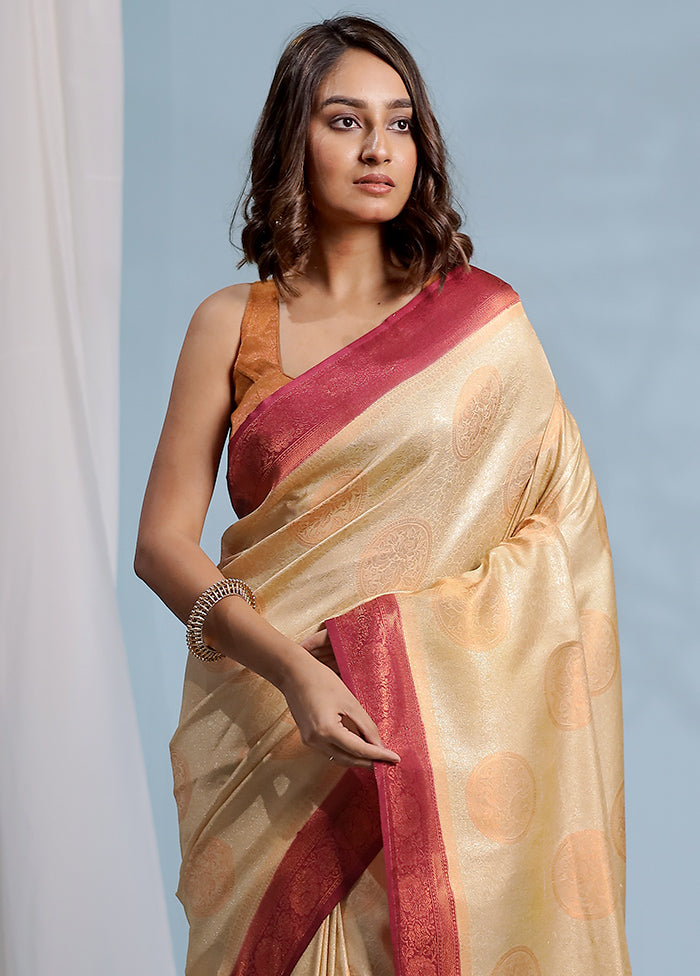 Cream Dupion Silk Saree With Blouse Piece - Indian Silk House Agencies