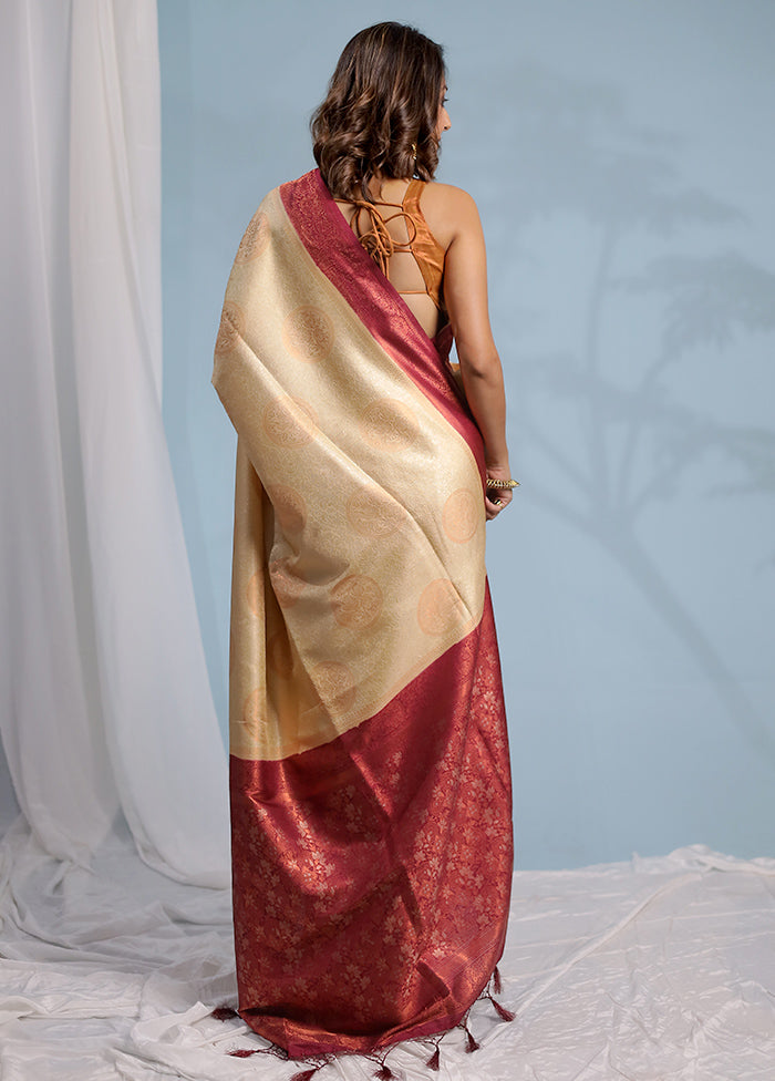 Cream Dupion Silk Saree With Blouse Piece - Indian Silk House Agencies