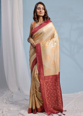 Cream Dupion Silk Saree With Blouse Piece - Indian Silk House Agencies