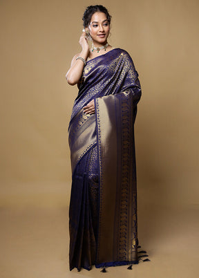 Blue Dupion Silk Saree With Blouse Piece