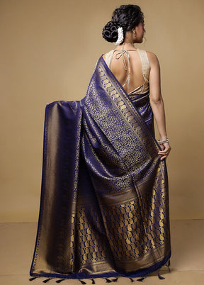 Blue Dupion Silk Saree With Blouse Piece