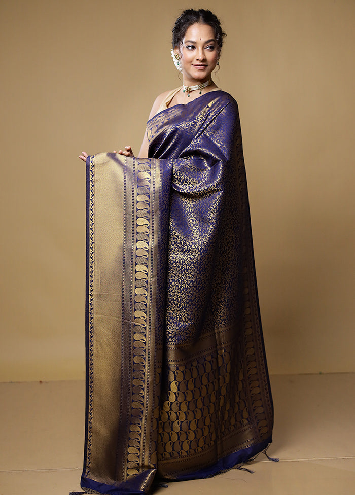 Blue Dupion Silk Saree With Blouse Piece