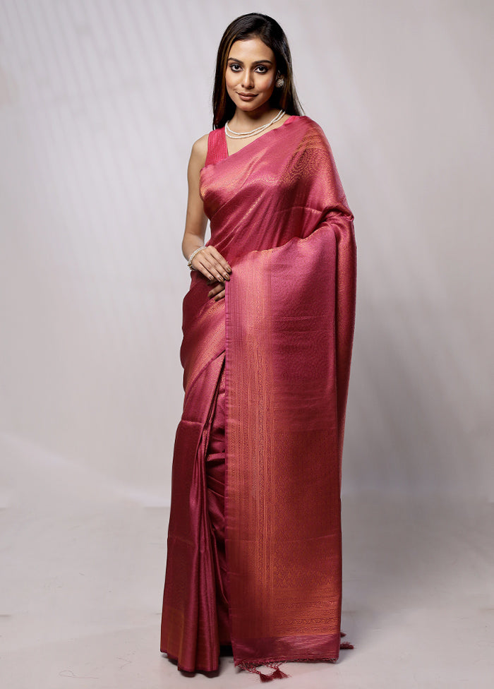 Pink Dupion Silk Saree With Blouse Piece