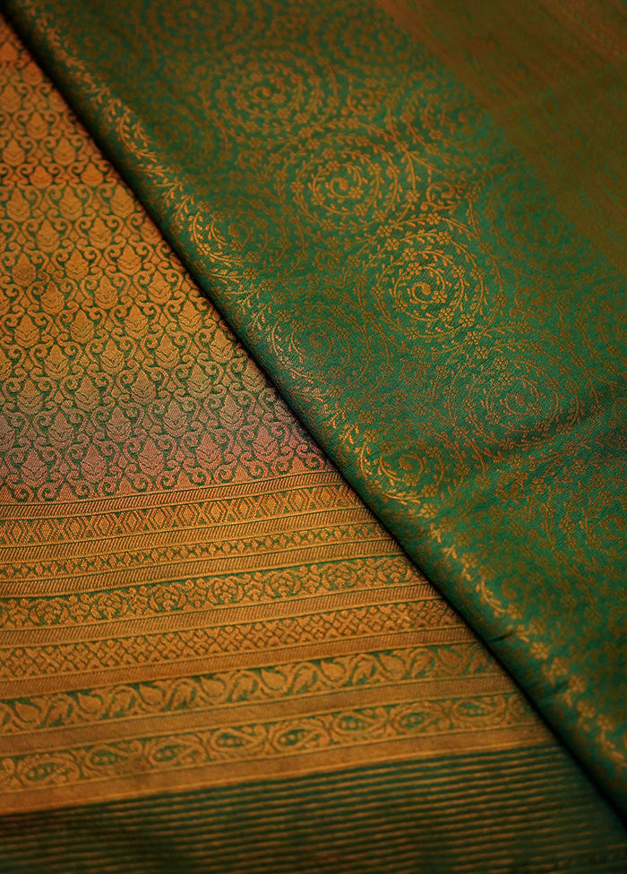 Green Dupion Silk Saree Without Blouse Piece - Indian Silk House Agencies