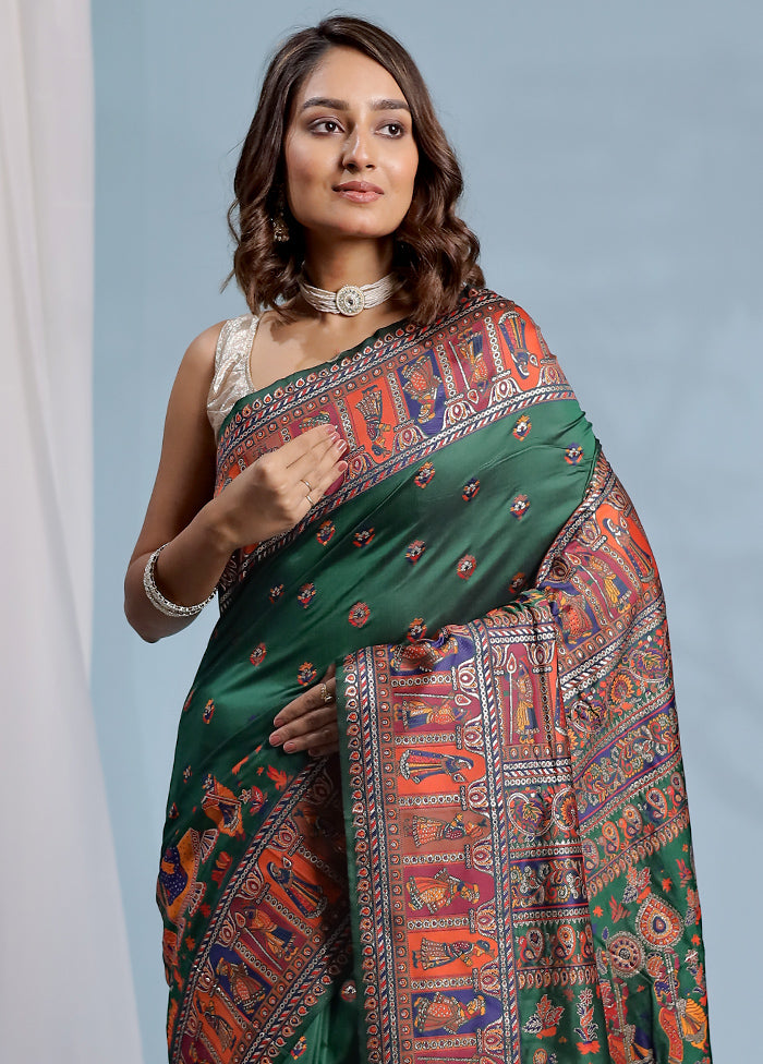 Green Baluchari Silk Saree With Blouse Piece - Indian Silk House Agencies