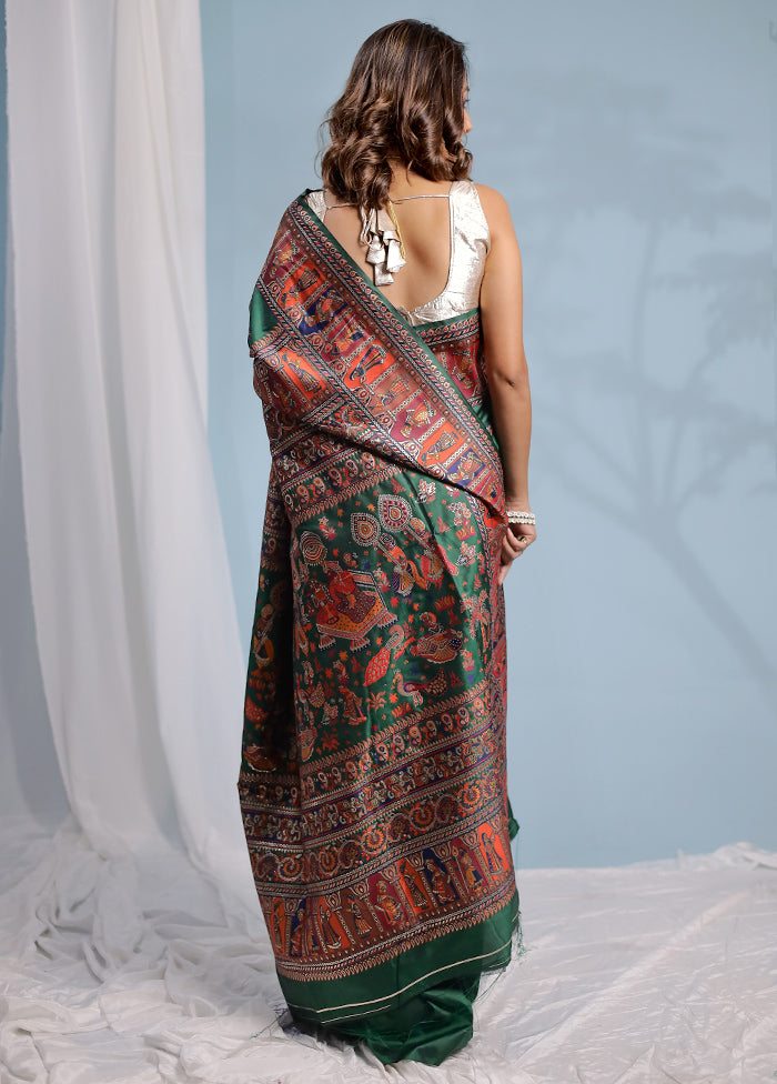 Green Baluchari Silk Saree With Blouse Piece - Indian Silk House Agencies