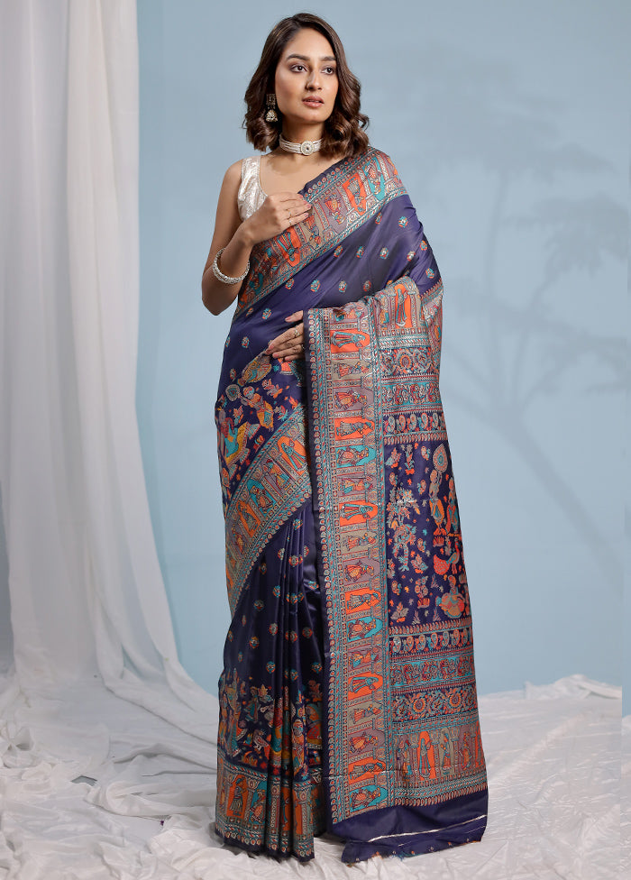 Blue Baluchari Silk Saree With Blouse Piece - Indian Silk House Agencies