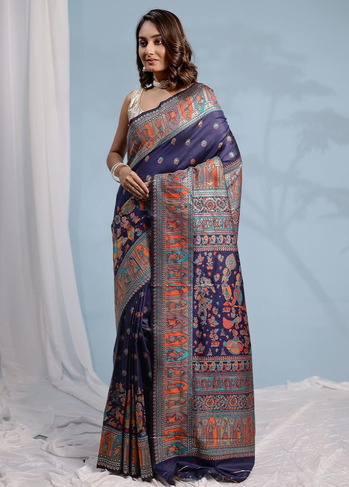 Blue Baluchari Silk Saree With Blouse Piece - Indian Silk House Agencies