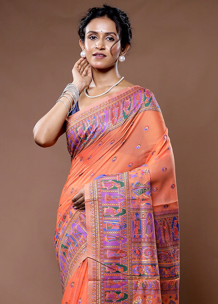 Peach Cotton Saree With Blouse Piece - Indian Silk House Agencies