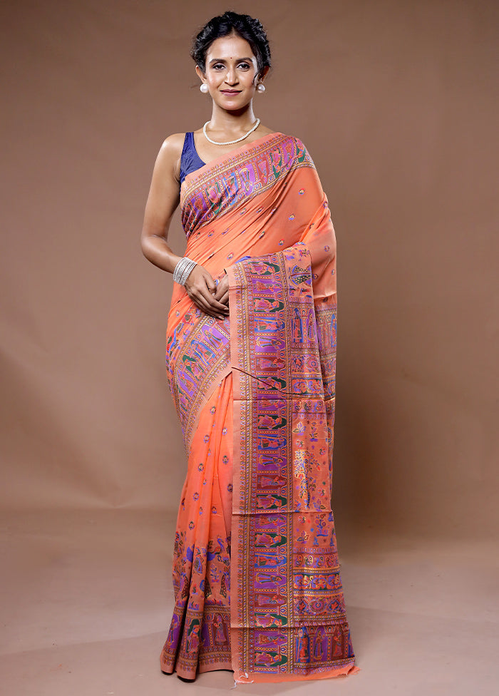 Peach Cotton Saree With Blouse Piece - Indian Silk House Agencies