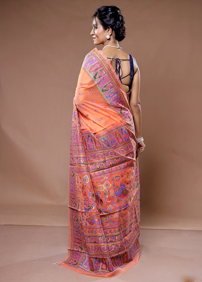 Peach Cotton Saree With Blouse Piece - Indian Silk House Agencies