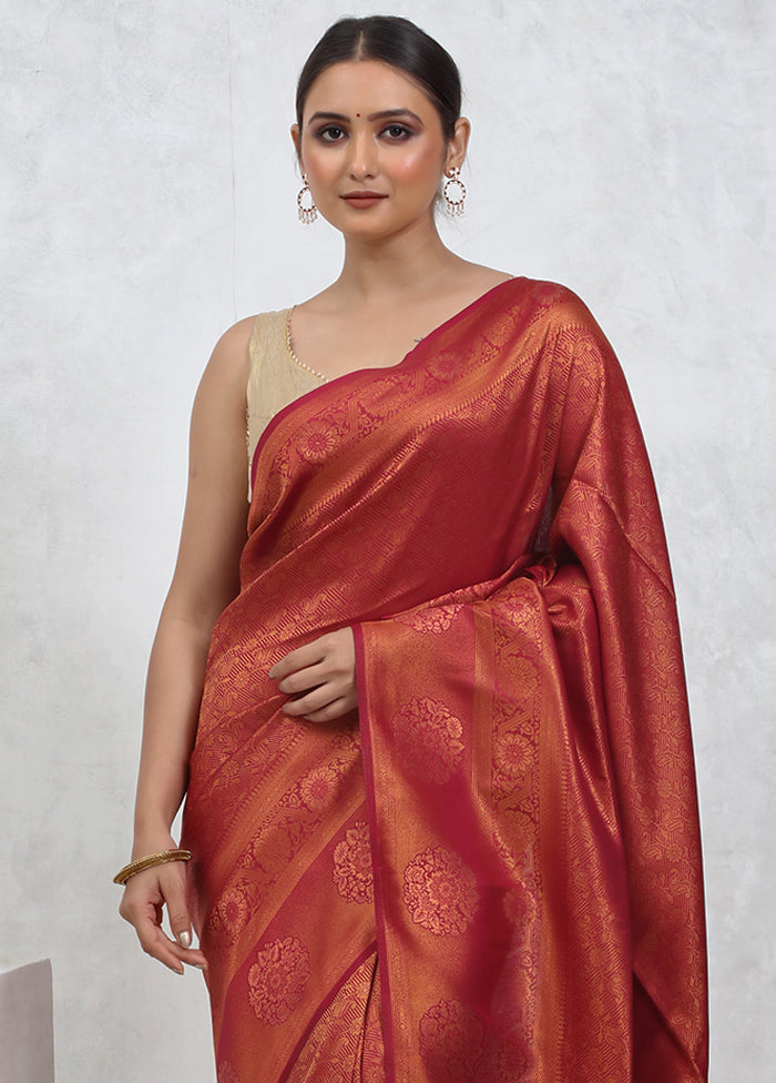 Maroon Dupion Silk Saree With Blouse Piece - Indian Silk House Agencies