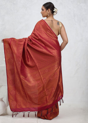 Maroon Dupion Silk Saree With Blouse Piece