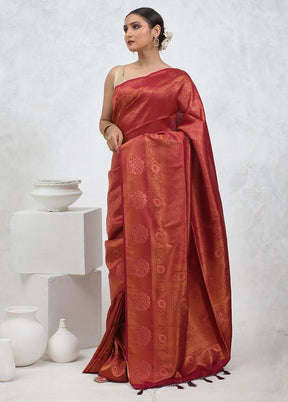 Maroon Dupion Silk Saree With Blouse Piece