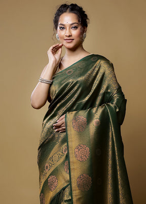 Green Dupion Silk Saree With Blouse Piece