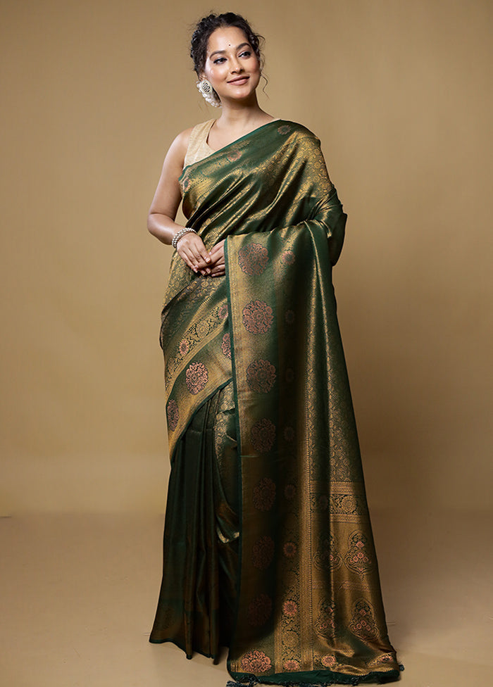 Green Dupion Silk Saree With Blouse Piece