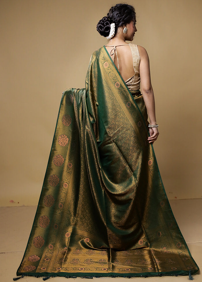 Green Dupion Silk Saree With Blouse Piece