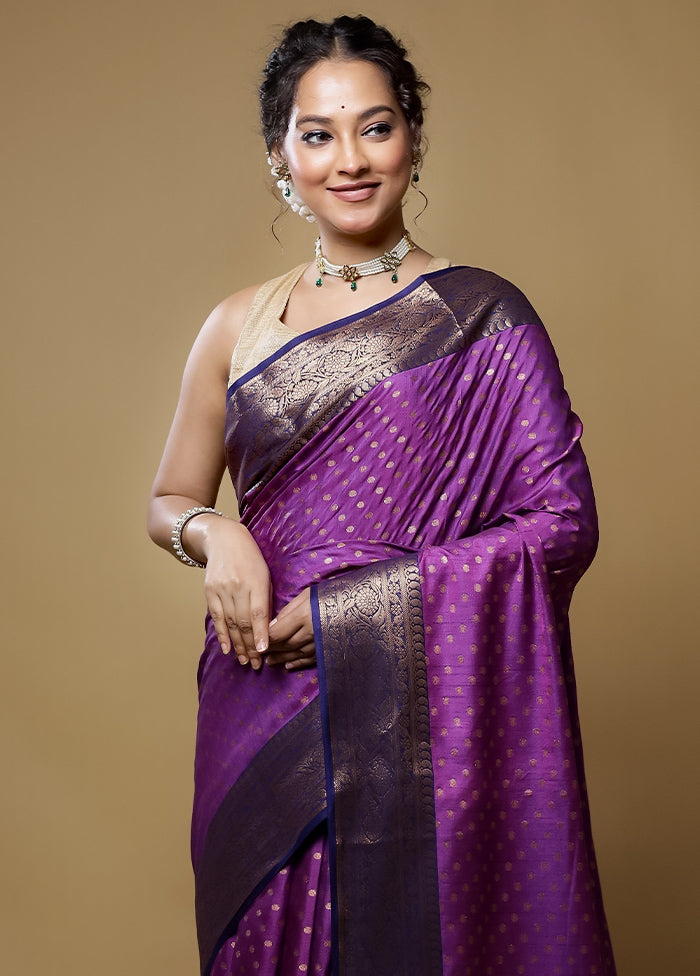 Purple Dupion Silk Saree With Blouse Piece