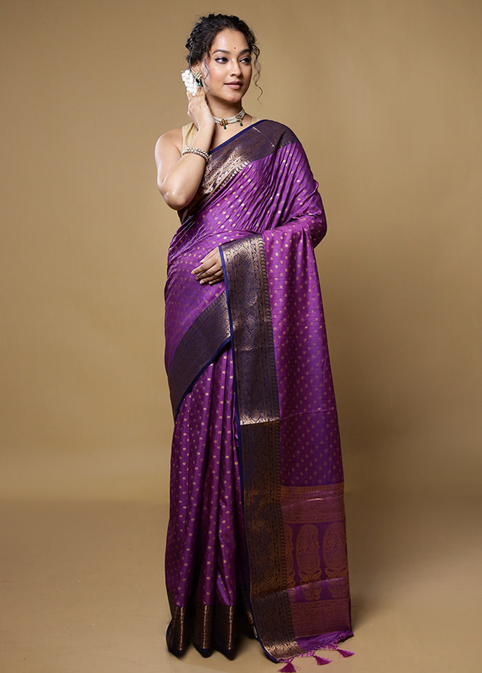 Purple Dupion Silk Saree With Blouse Piece