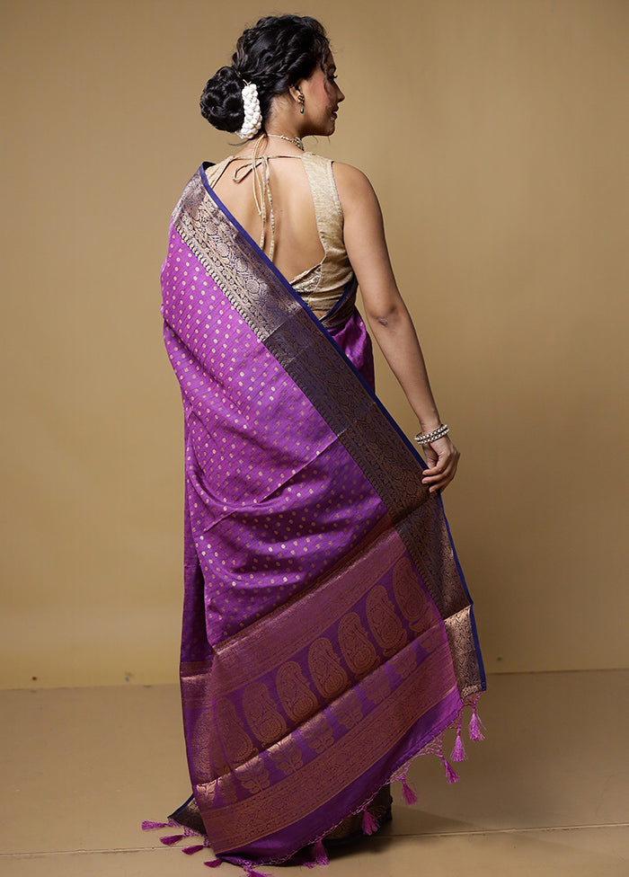 Purple Dupion Silk Saree With Blouse Piece