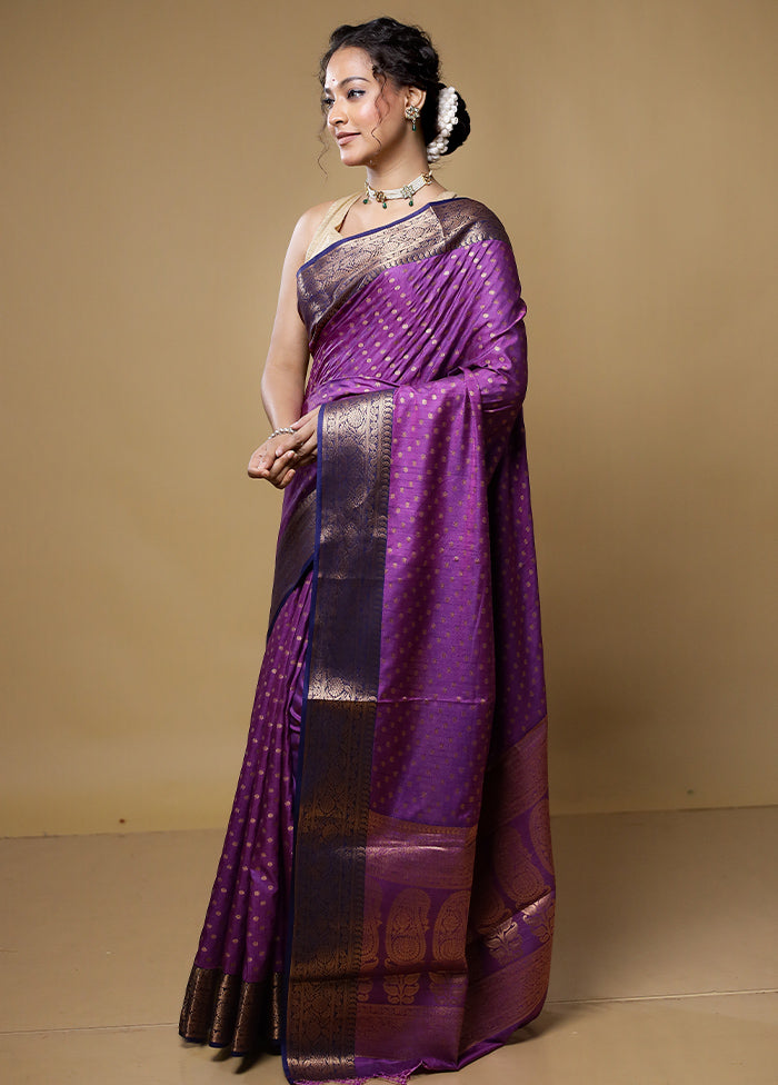 Purple Dupion Silk Saree With Blouse Piece