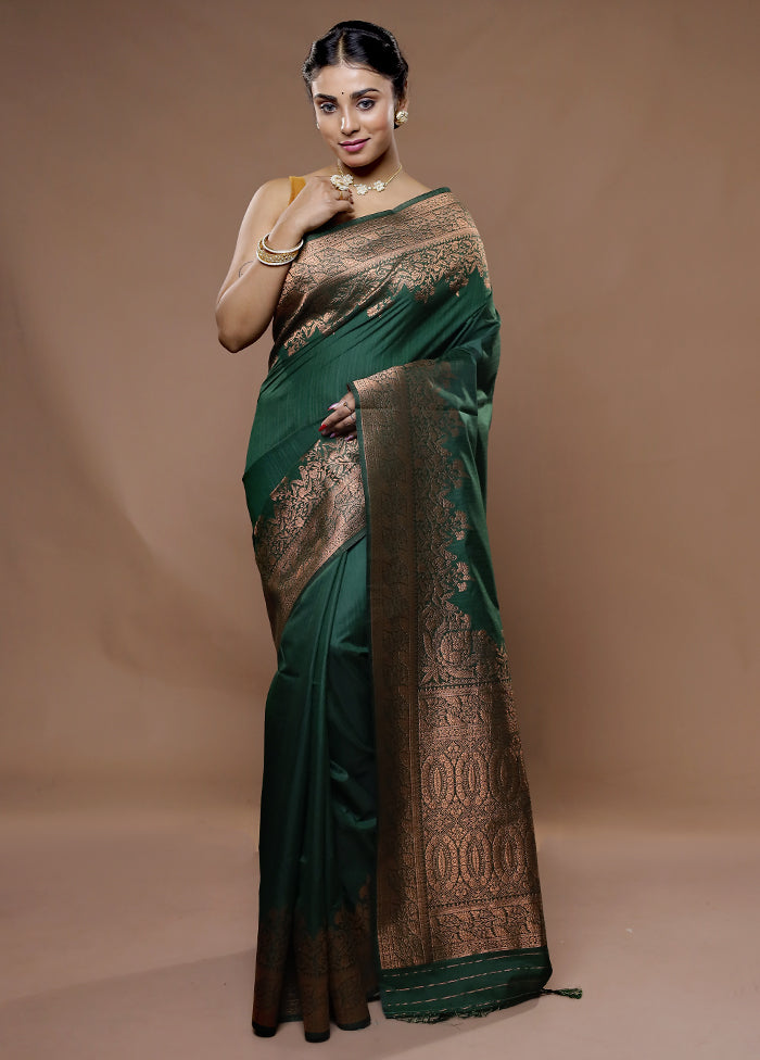 Green Dupion Silk Saree With Blouse Piece - Indian Silk House Agencies