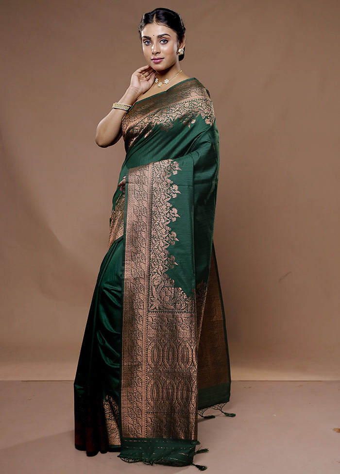 Green Dupion Silk Saree With Blouse Piece - Indian Silk House Agencies