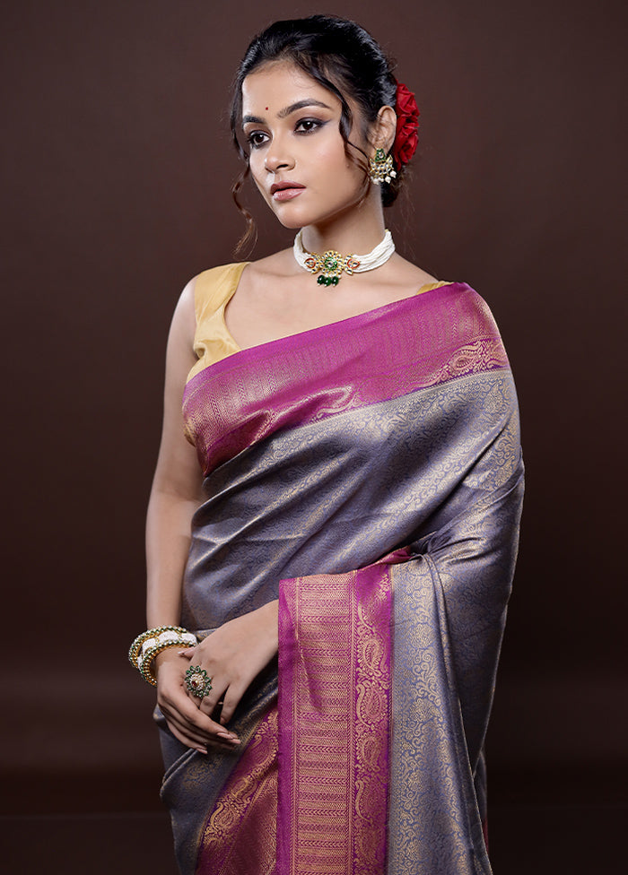 Grey Dupion Silk Saree Without Blouse Piece - Indian Silk House Agencies