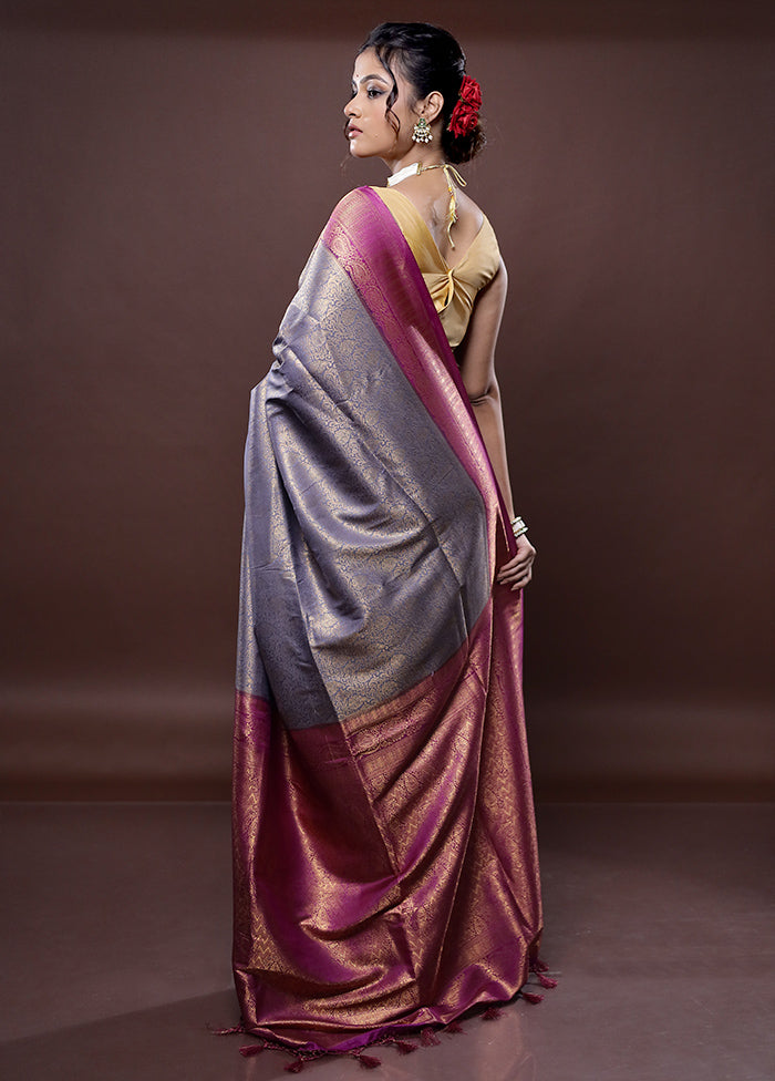 Grey Dupion Silk Saree Without Blouse Piece - Indian Silk House Agencies