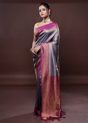 Grey Dupion Silk Saree Without Blouse Piece - Indian Silk House Agencies