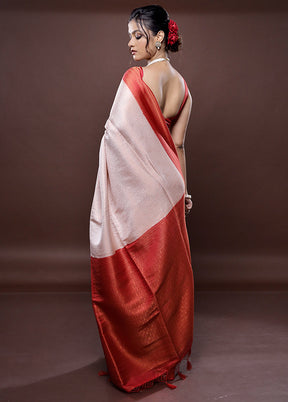 White Dupion Silk Saree Without Blouse Piece - Indian Silk House Agencies