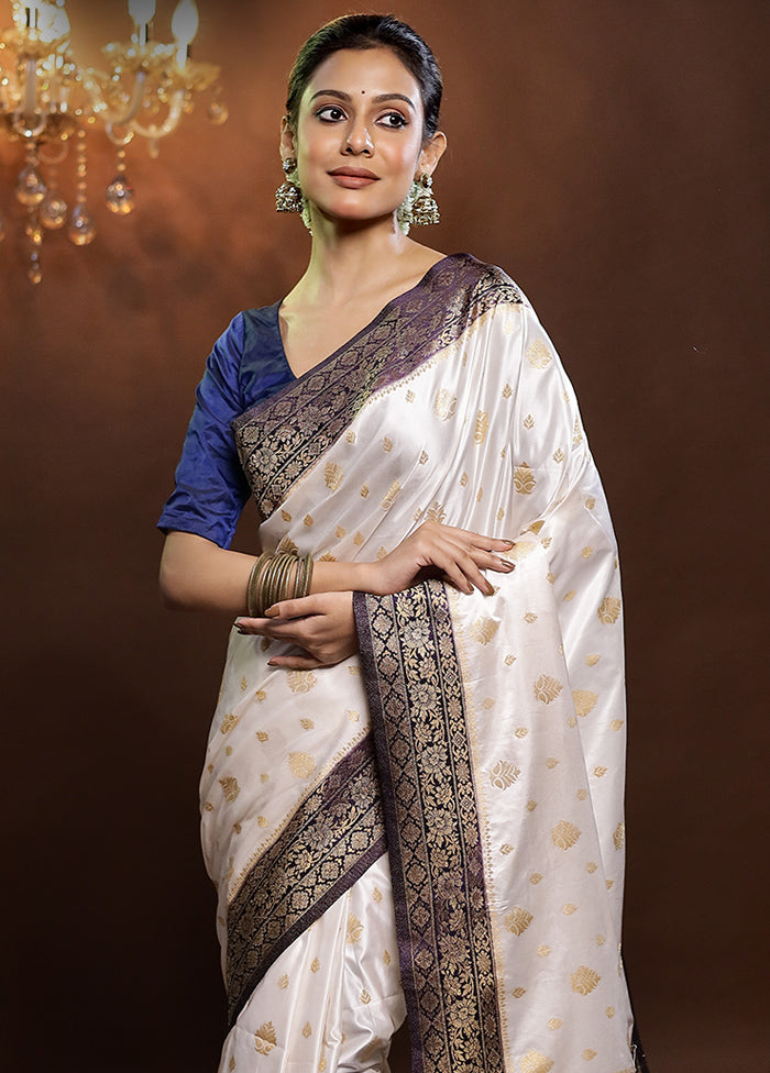 White Dupion Silk Saree With Blouse Piece