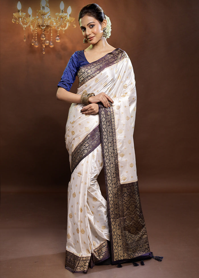 White Dupion Silk Saree With Blouse Piece