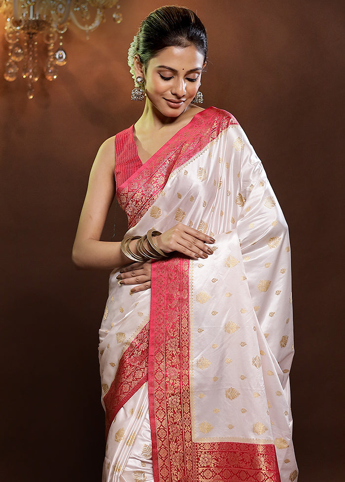 White Dupion Silk Saree With Blouse Piece