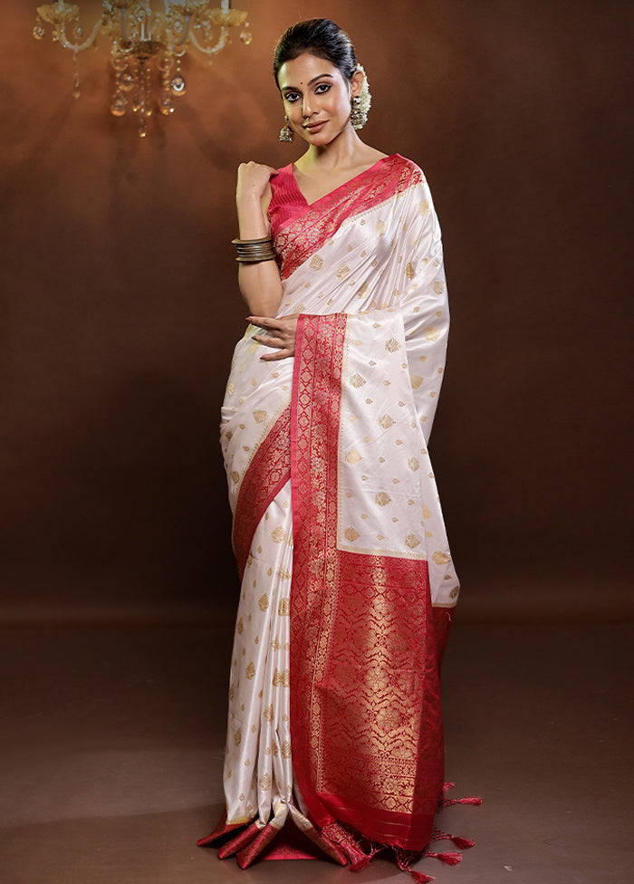 White Dupion Silk Saree With Blouse Piece