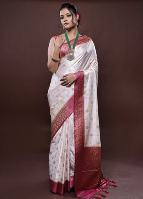 Cream Dupion Silk Saree Without Blouse Piece - Indian Silk House Agencies