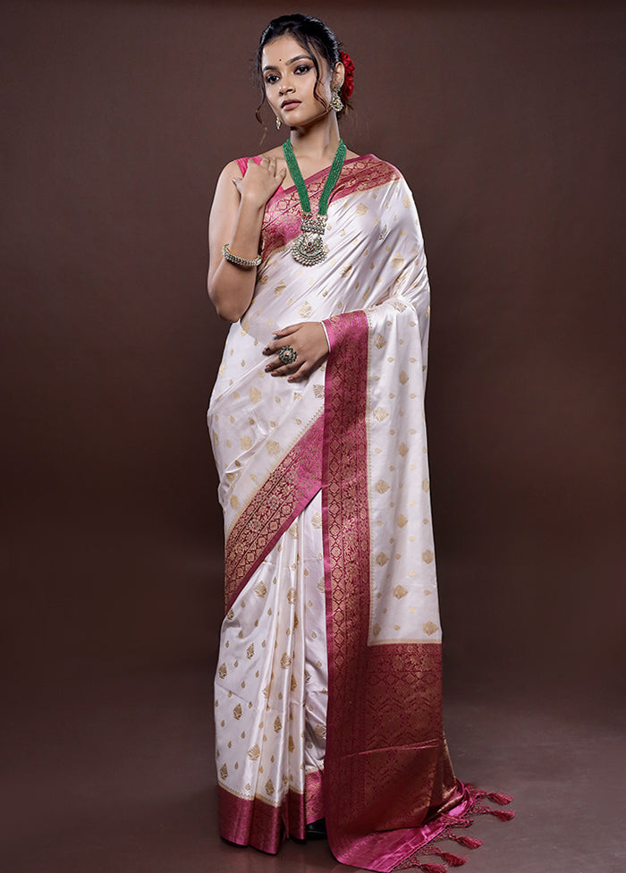 Cream Dupion Silk Saree Without Blouse Piece - Indian Silk House Agencies