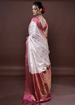 Cream Dupion Silk Saree Without Blouse Piece - Indian Silk House Agencies