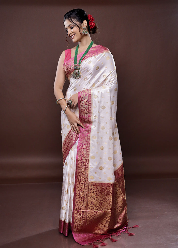 Cream Dupion Silk Saree Without Blouse Piece - Indian Silk House Agencies