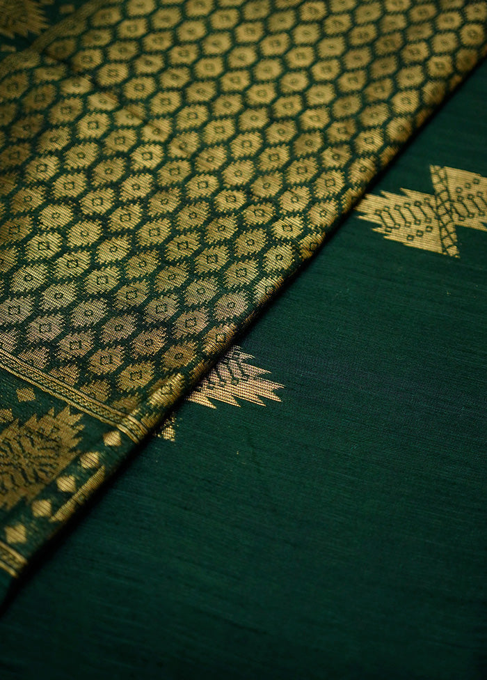 Green Dupion Silk Saree Without Blouse Piece - Indian Silk House Agencies