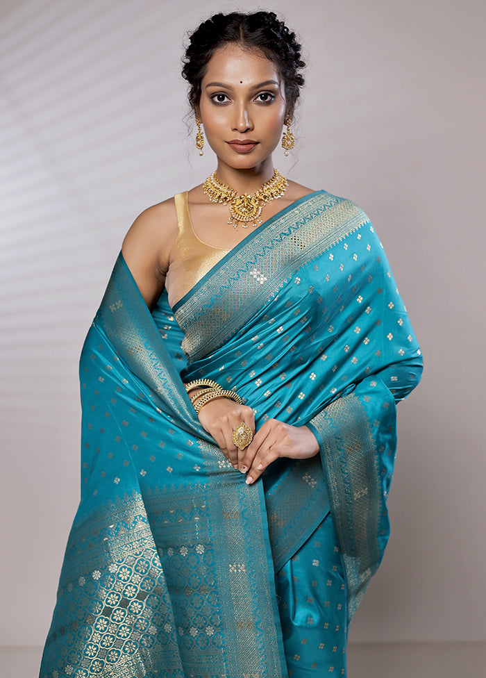 Blue Dupion Silk Saree With Blouse Piece