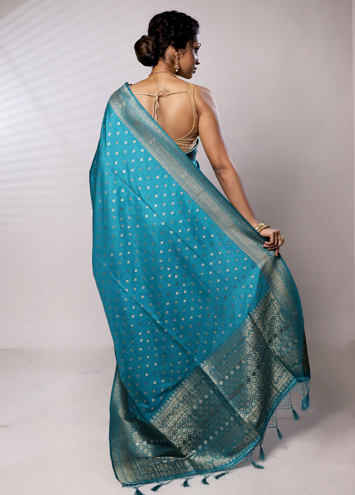 Blue Dupion Silk Saree With Blouse Piece