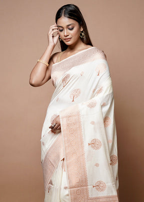 White Dupion Silk Saree With Blouse Piece